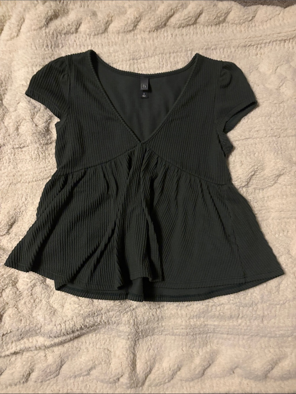 Alya Dark Green Ribbed V-Neck babydoll-like top